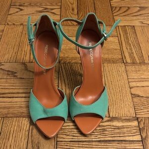 Rebecca Minkoff Teal Ankle Strap Suede Heels